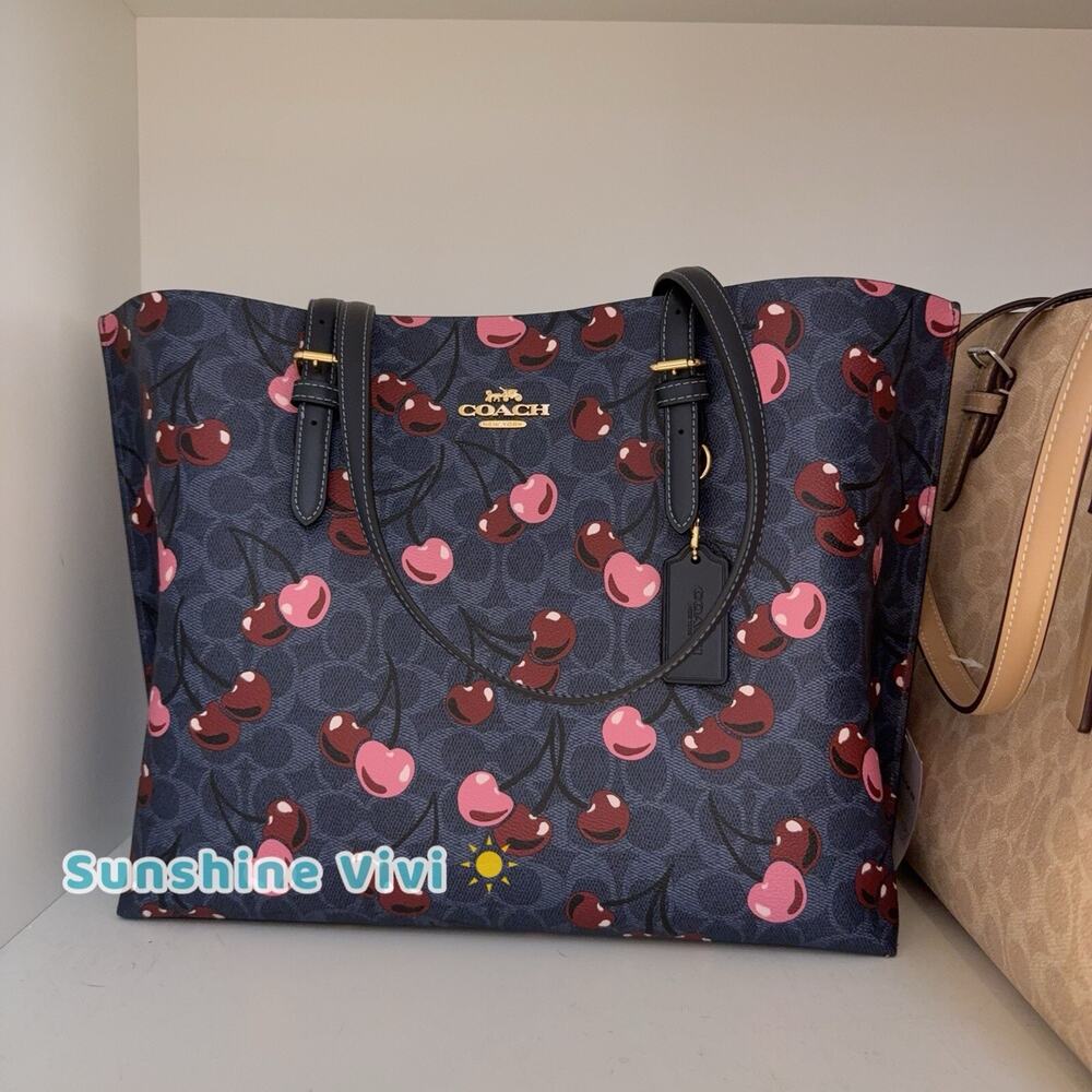 NWT Coach Mollie Tote In Signature Canvas With Cherry Print CAA73 - Picture 3 of 11